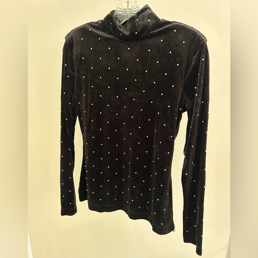 H&M Black Velvet Long Sleeve Top with Studs